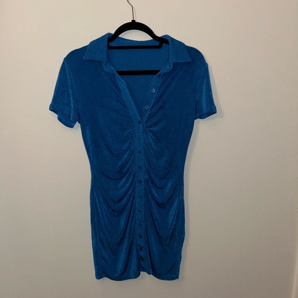 Blue button down collar dresss